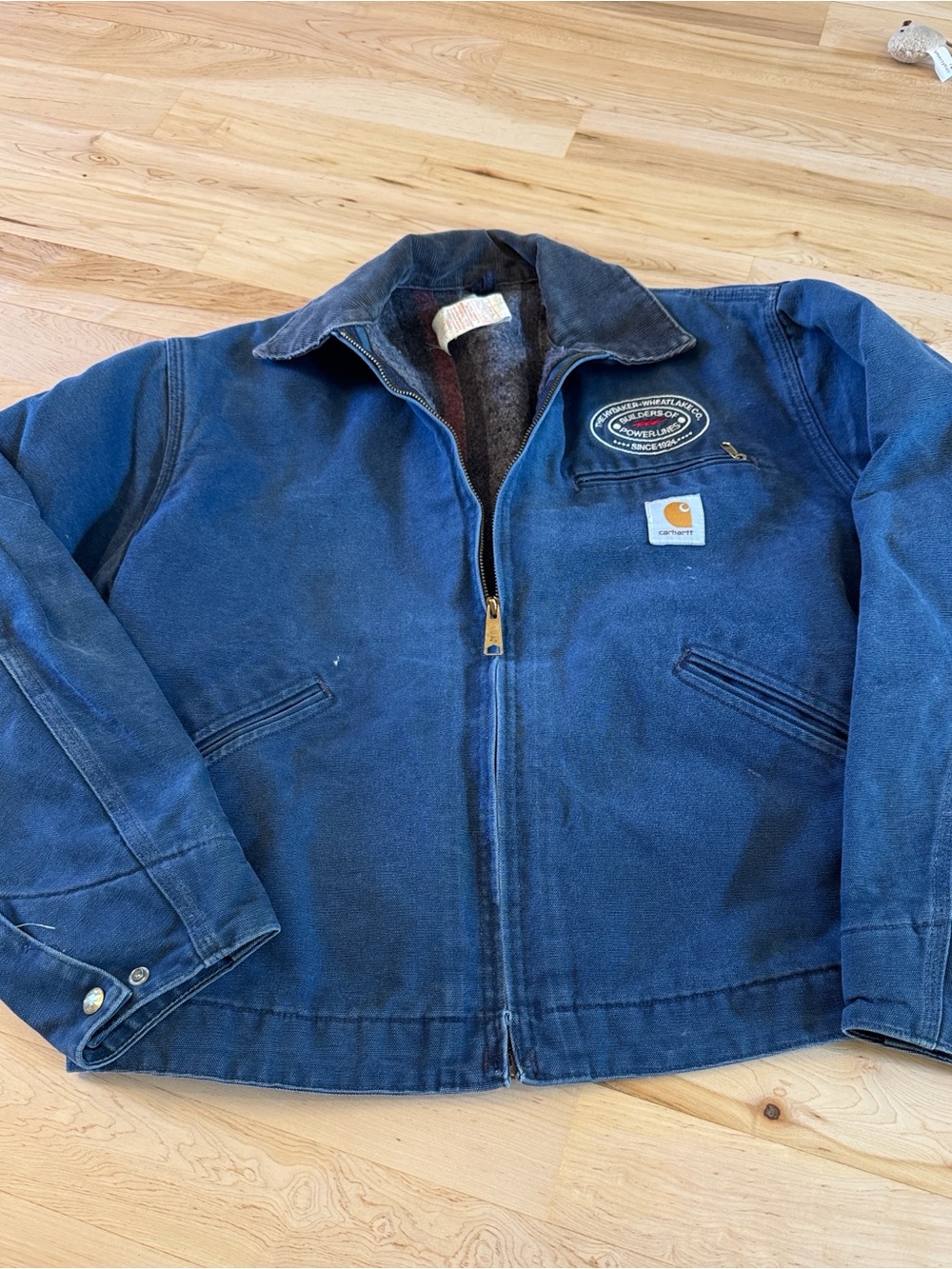 Carhartt-J01 Navy Blue Blanket Lined Duck Detroit Jacket Coat-Vintage